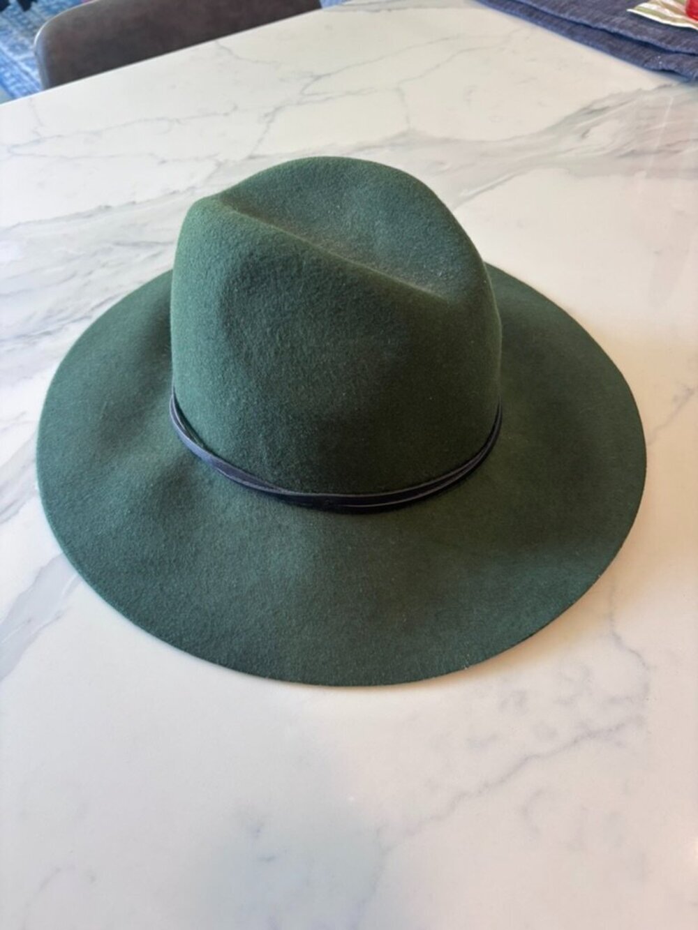 Green 100% Wool Felt Wide Brim Hat